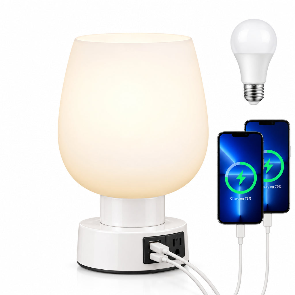 3-Way Dimmable Bedside Lamp with USB-A & USB-C Ports